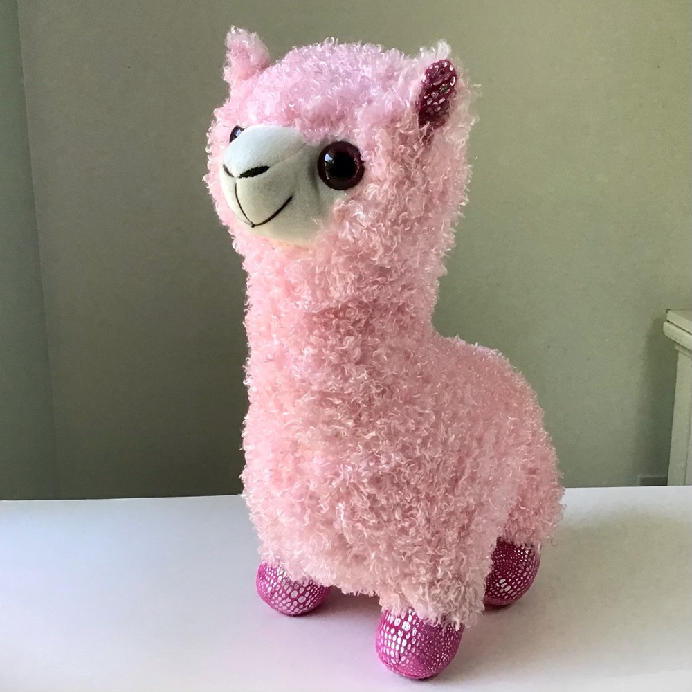 Calplush Llama Alpaca Plush Large 18” Stuffed Animal Pink Curly Fur Sparkle Eyes